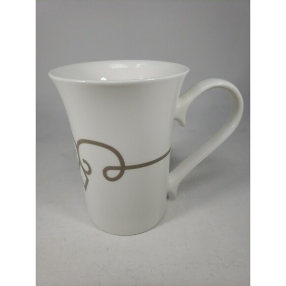 Starbucks Coffee Tea Mug Cup Gold Taupe Diamond Scroll Pattern Half Heart Handle - Picture 14 of 16